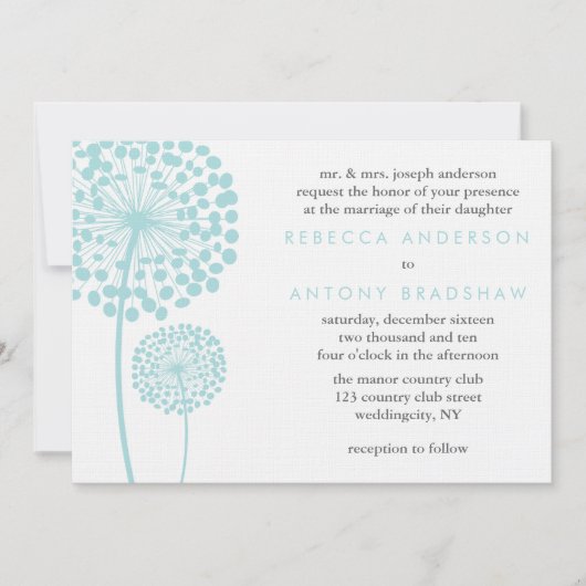 Invitation Dandelion souhaite la bienvenue au Mariage (Devant)