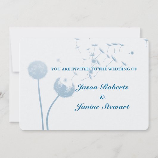 Invitation Dandelion souhaite le Mariage sur Soft Turquoise (Devant)