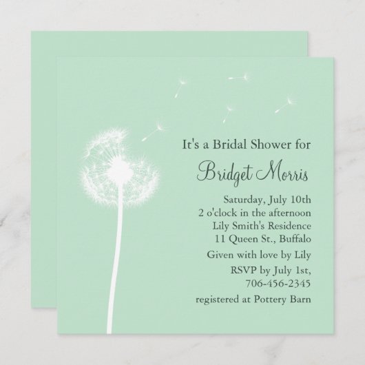 Invitation Dandelion sur l'invitation d'une averse nuptiale (Devant / Derrière)