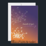 Invitation Dandelions couché de soleil Mariage floral<br><div class="desc">Illustration poétique des pandelions scintillants dans le champ du coucher du soleil (combinaison de couleurs orange et violet) sur invitation de mariage formelle personnalisée. Personnalisez les cartes d'invitation avec votre propre texte pour un MARIAGE WHIMSICAL TWILIGHT | SOIRÉE ROMANTIQUE MARIAGE DE JARDIN ou ORANGE & PURPLE COULOR SCHEME MARIAGE! (Vous...</div>