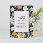 Invitation Dandelions Daisies Marine Bleu Adulte 80e annivers (Debout devant)