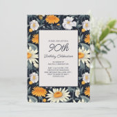 Invitation Dandelions Daisies Marine Bleu Adulte 90e Annivers (Debout devant)