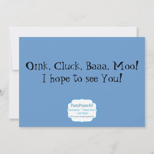 Invitation d'animal de ferme et de fête (Dos)