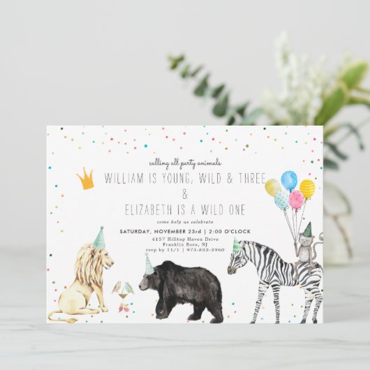 Invitation d'animaux de fête simple moderne (Debout devant)