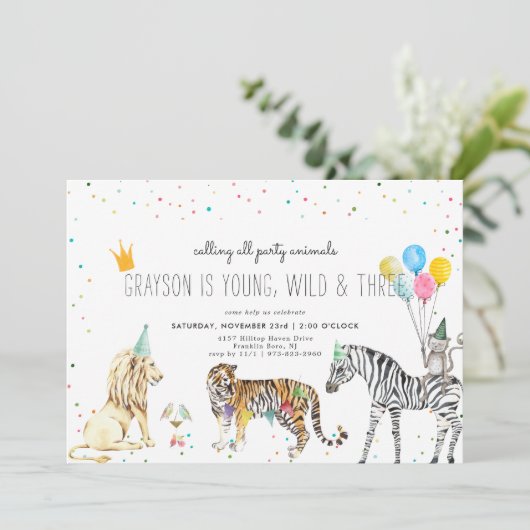 Invitation d'animaux de fête simple moderne (Debout devant)