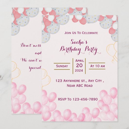 Invitation d'anniversaire (Devant / Derrière)