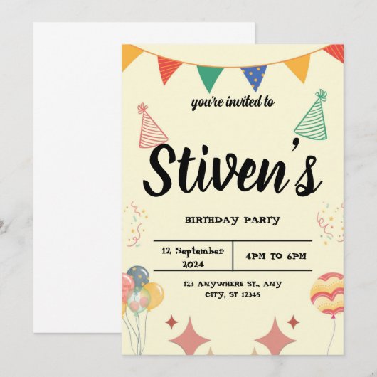 Invitation d'anniversaire (Devant / Derrière)