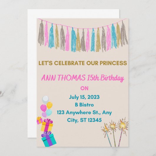 Invitation d'anniversaire (Devant / Derrière)