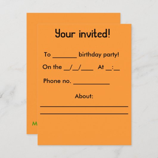 invitation d'anniversaire (Devant / Derrière)