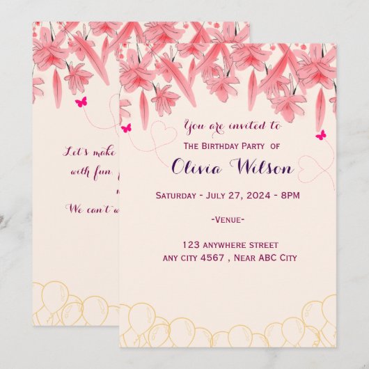 Invitation d'anniversaire (Devant / Derrière)