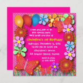 Invitation d'anniversaire : 003 Papillons et fleur (Devant / Derrière)
