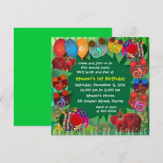 Invitation d'anniversaire : 005 Éléphants (Devant / Derrière)