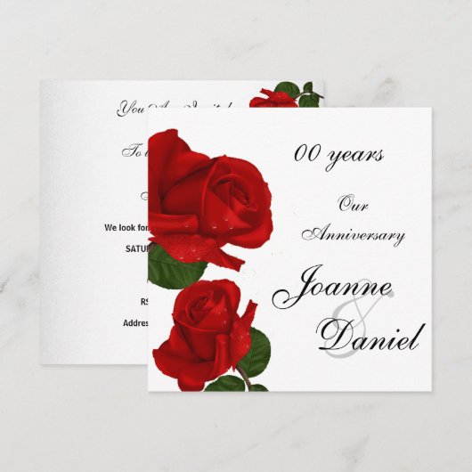 Invitation d'anniversaire 00 Fleurs de rose blanch (Devant / Derrière)