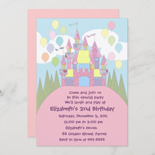 Invitation d'anniversaire 022 : Château (Devant / Derrière)