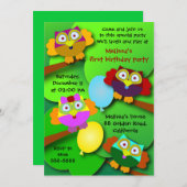 Invitation d'anniversaire 030G :Chouettes (Devant / Derrière)