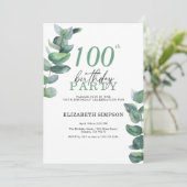 Invitation d'anniversaire 100 ans à l'aquarelle eu (Debout devant)