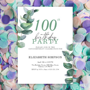 Invitation d'anniversaire 100 ans à l'aquarelle eu