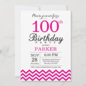 Invitation d'anniversaire 100 ans Chevron rose cha (Devant)