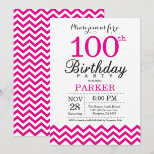 Invitation d'anniversaire 100 ans Chevron rose cha