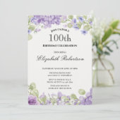 Invitation d'anniversaire 100 ans Élégante Fleur V (Debout devant)