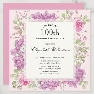 Invitation d'anniversaire 100 ans Élégantes Fleurs