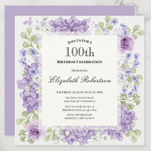 Invitation d'anniversaire 100 ans Élégantes Fleurs