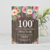 Invitation d'anniversaire 100 ans Floral Rustique (Debout devant)