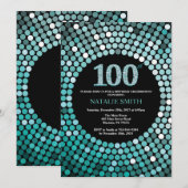 Invitation d'anniversaire 100 ans Noir et Paillett (Devant / Derrière)