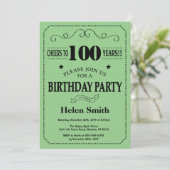 Invitation d'anniversaire 100 ans Noir et Vert (Debout devant)