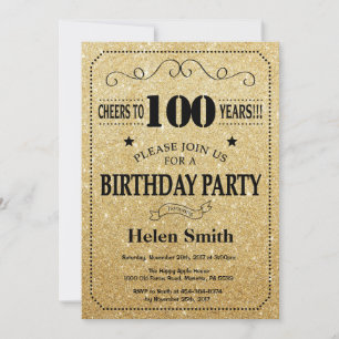 Invitation d'anniversaire 100 ans paillettes noire