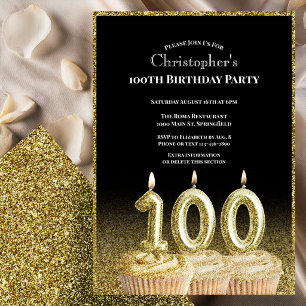 Invitation d'anniversaire 100 ans pour lui noir et