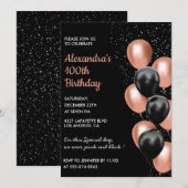 Invitation d'anniversaire 100 ans Rose gold Ballon (Devant / Derrière)