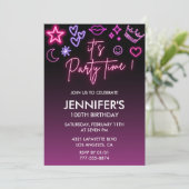 Invitation d'anniversaire 100 ans rose pour son Mo (Debout devant)