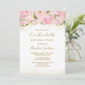 Invitation d'anniversaire 100 ans Rose scintillant (Debout devant)