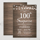Invitation d'anniversaire 100 ans Rustique Surpris (Devant / Derrière)