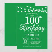 Invitation d'anniversaire 100 ans Vert (Devant / Derrière)