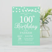 Invitation d'anniversaire 100 ans Vert Menthe (Debout devant)