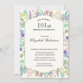 Invitation d'anniversaire 101 ans à fleurs colorée (Devant)