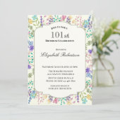 Invitation d'anniversaire 101 ans à fleurs colorée (Debout devant)