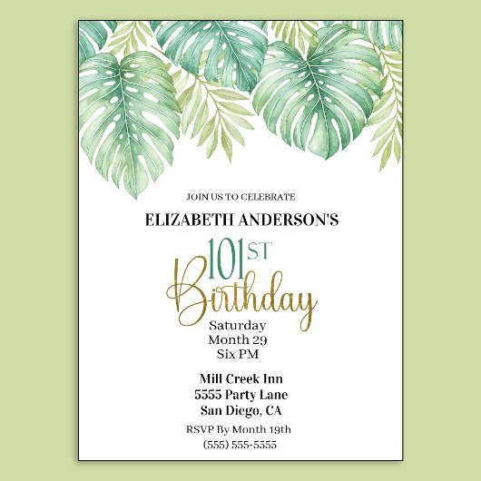 Invitation d'anniversaire 101 ans aux feuilles tro