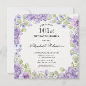 Invitation d'anniversaire 101 ans Élégante Fleur V (Devant)