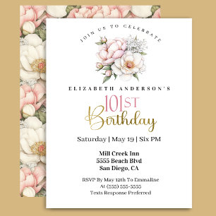 Invitation d'anniversaire 101 ans Fleur de Pivoine