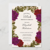 Invitation d'anniversaire 103 ans avec bordure flo (Devant)