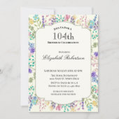 Invitation d'anniversaire 104 ans à fleurs colorée (Devant)