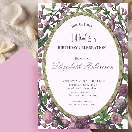 Invitation d'anniversaire 104 ans pour femme avec
