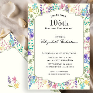 Invitation d'anniversaire 105 ans à motif floral c