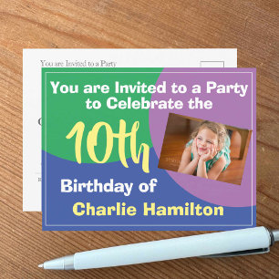 Invitation d'anniversaire 10 ans avec photo
