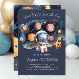 Invitation d'anniversaire 10 ans Bleu Planètes Esp