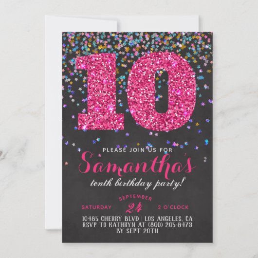 Invitation d'anniversaire 10 ans confettis (Devant)