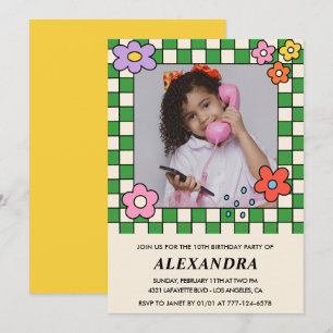 Invitation d'anniversaire 10 ans Fleurs Rétro Groo